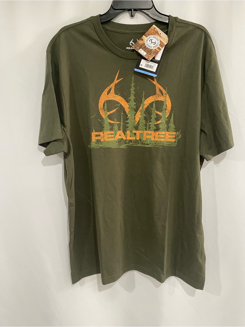 NEW RealTree Men’s Large Antler Sunrise graphic tee, olive green, t-shirt